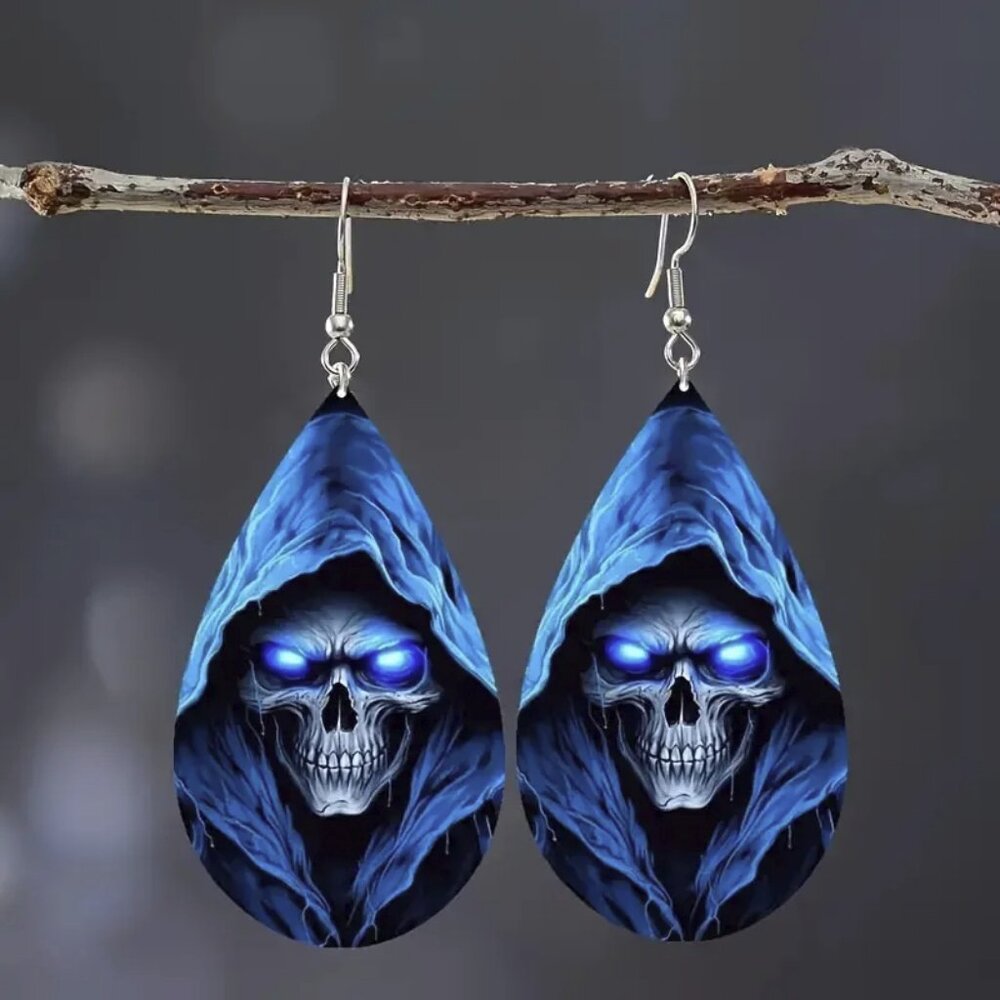 new HALLOWEEN gothic ACRYLIC teardrop EARRINGS spooky SKULL creepy DANGLE